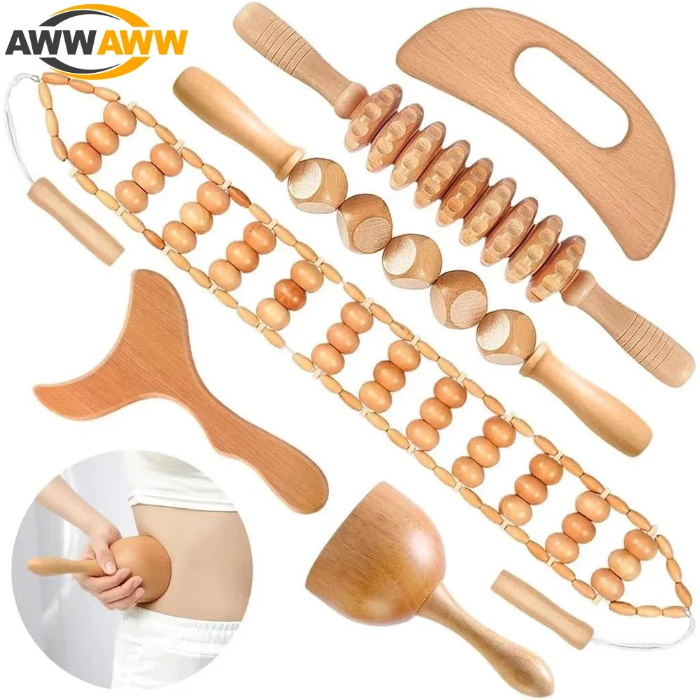 Wood Therapy Massage Tool Maderoterapia Kit Anti-Cellulite Massager Set Neck Massager for Body Shaping,Muscle Massage Relaxation