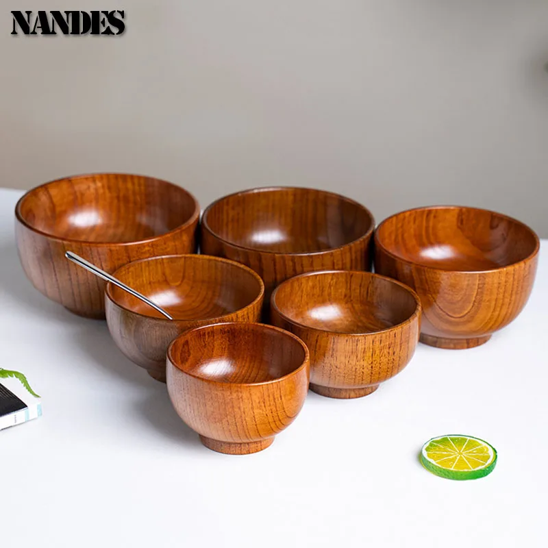 Sour Jujube Wood Old Lacquer Household Bowl Japanese Style Wooden Soup Rice Bowls Tableware For Kids Children Adults