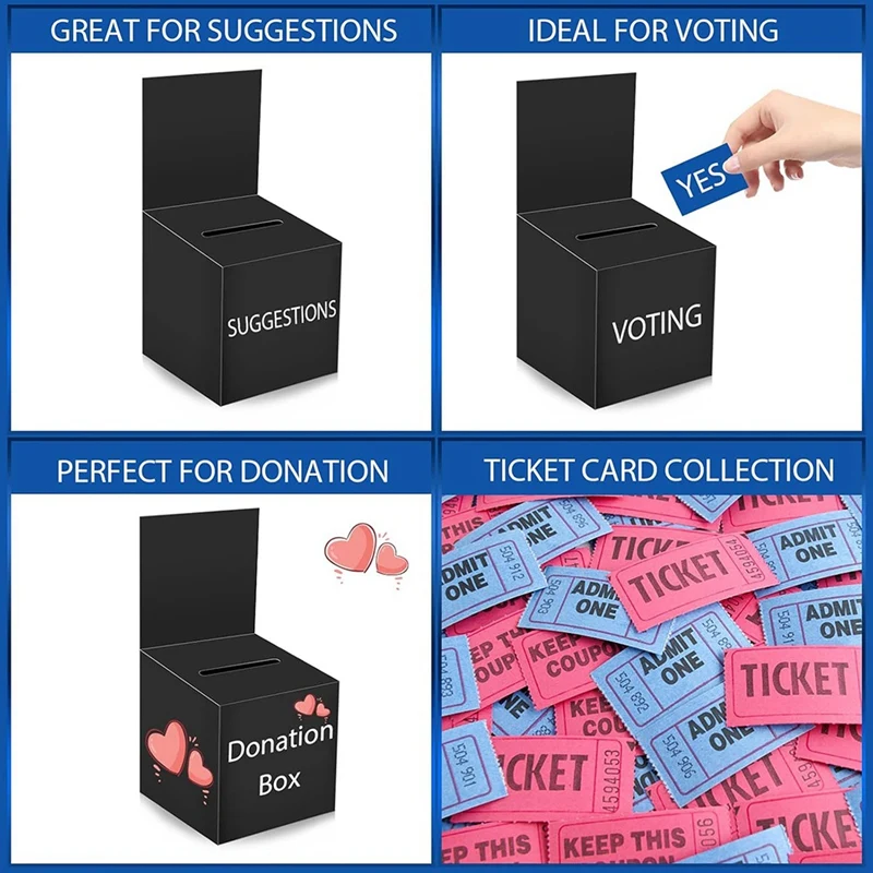 Hot-12-Pack Raffle Box Donation Box For Fundraising, Ballot Box Cardboard Box With Ticket Slot And Removable Title Box