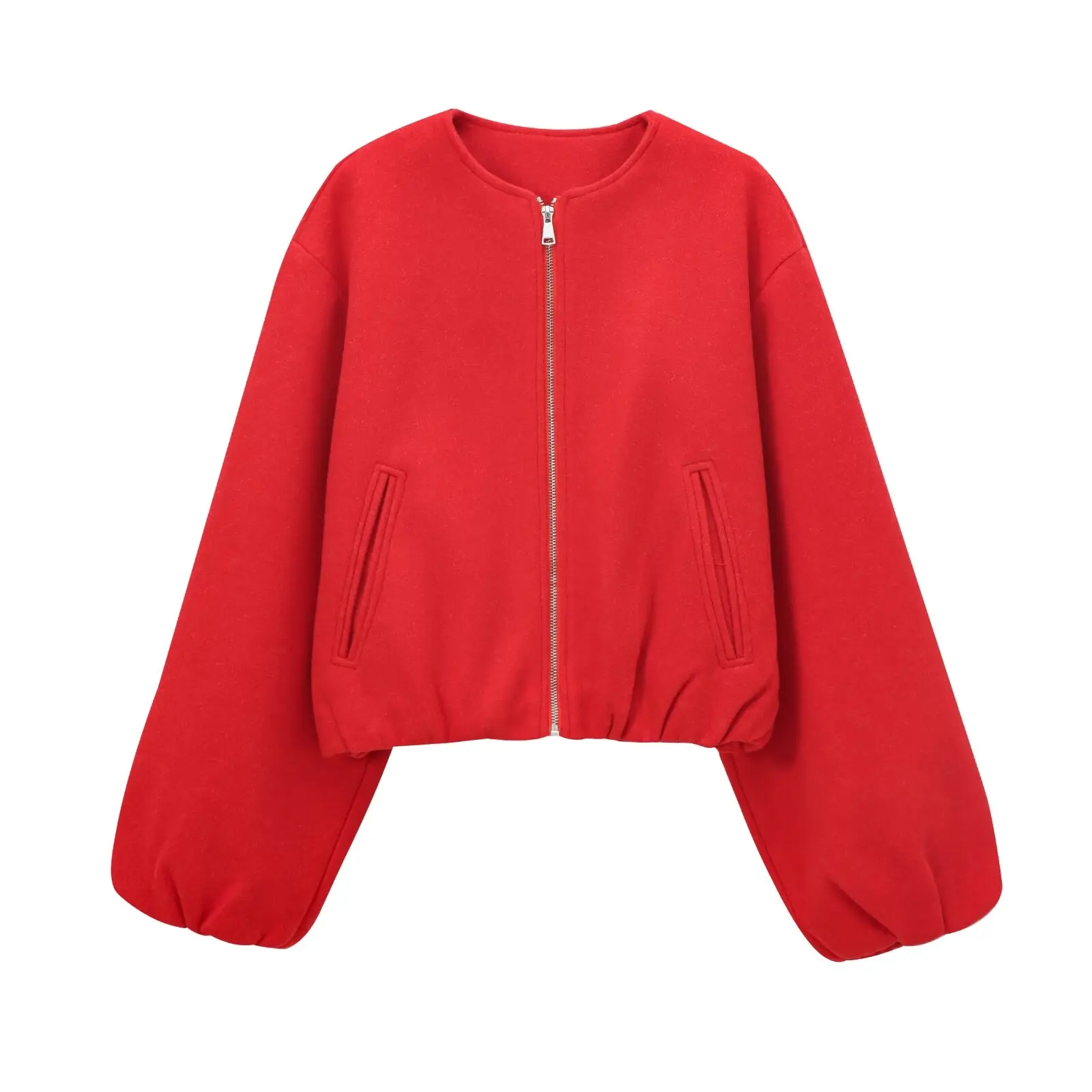 Red Zipper Bomber Jackets for Women Soft Cropped Jackets Woman 2025 Long Sleeve Woman's Sports Jacket New in Outerwears