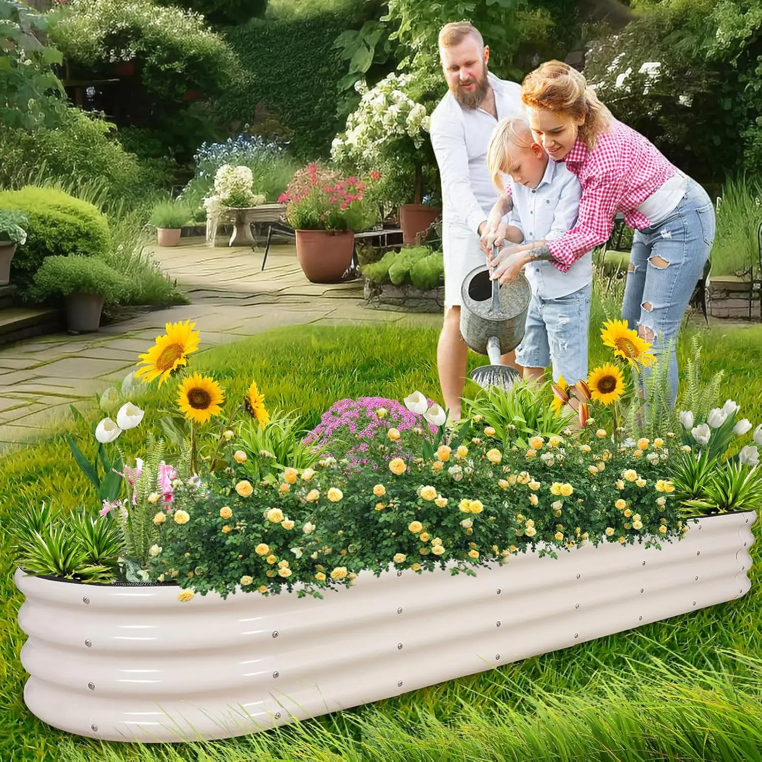 Galvanized Raised Garden Bed- Planter Garden Boxes Outdoor, Raised Beds for Gardening,Metal Garden Bed Kit for Vegetables Flower, Planter Raised Beds.8x2x1ft White-2pcs