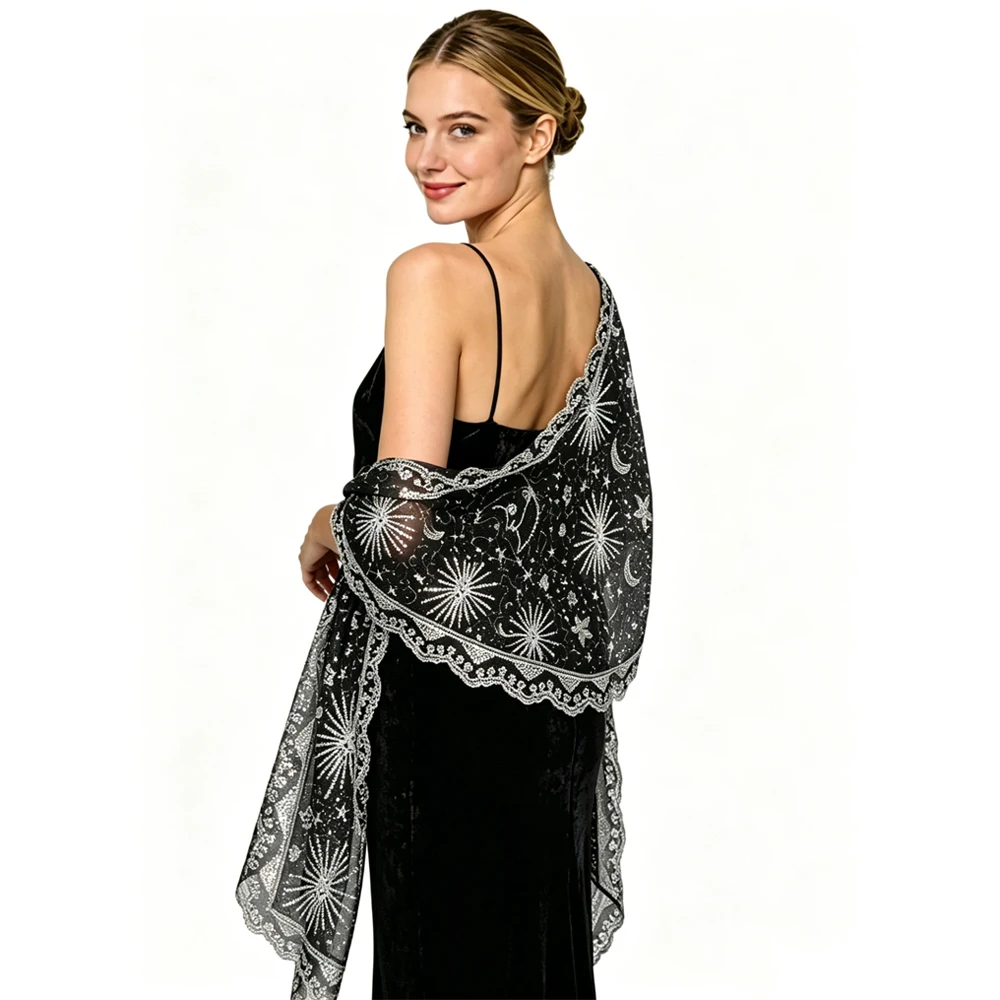 1920s Sequined Floral Embroidery Evening Dresses Shawls Wedding Bridal Bridesmaid Shawl Scarf Banquet Lady Capes Wraps