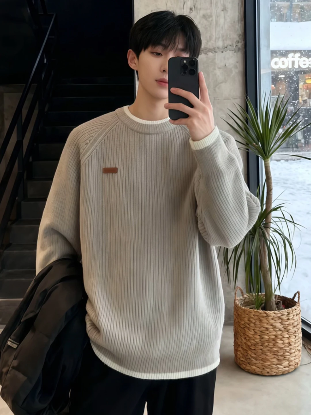 

Omulong Men's Oaeal Knit Sweater Fake Two-Piece Cleanfit Lazy Sle Winter Thiened Long Sve round Ne Base Layer irt