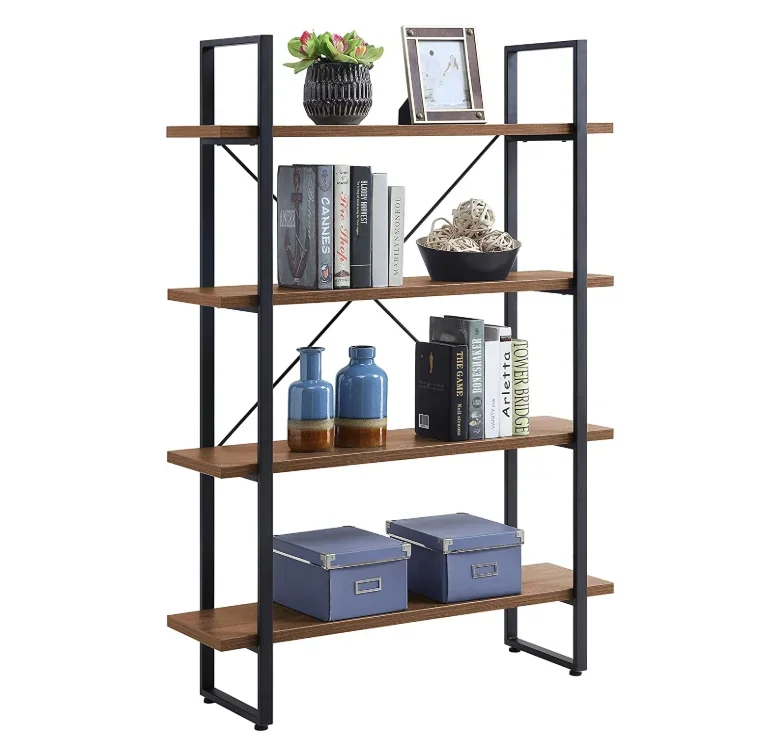 

Industrial Bookshelf 5-Tier Vintage Bookcase and Bookshelves Rustic Wood and Metal Shelving Unit Display Rack and Storage