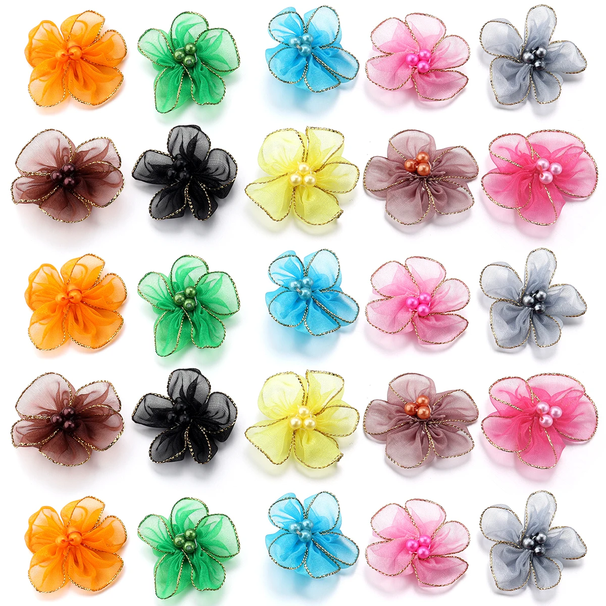  20Pcs/Lot 4cm Snow Gauze Fabric Flowers Gold Edge Artificial Flower Plum Blossoms For DIY Sewing Crafts Clothing Accessorie