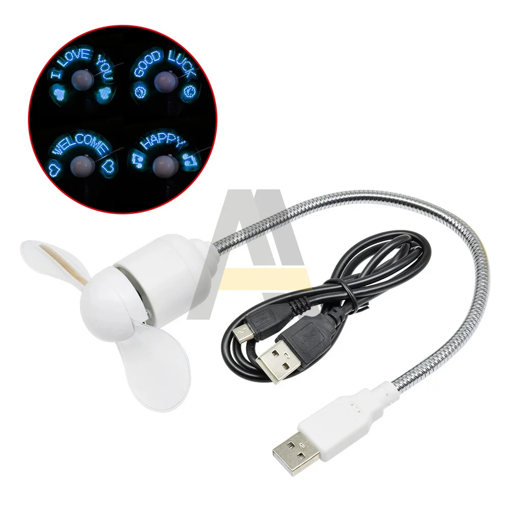 Mini USB Fan Flash Word Straight Plug LED DIY Word Fan Programming Computer Burning Fan red blue without clock function