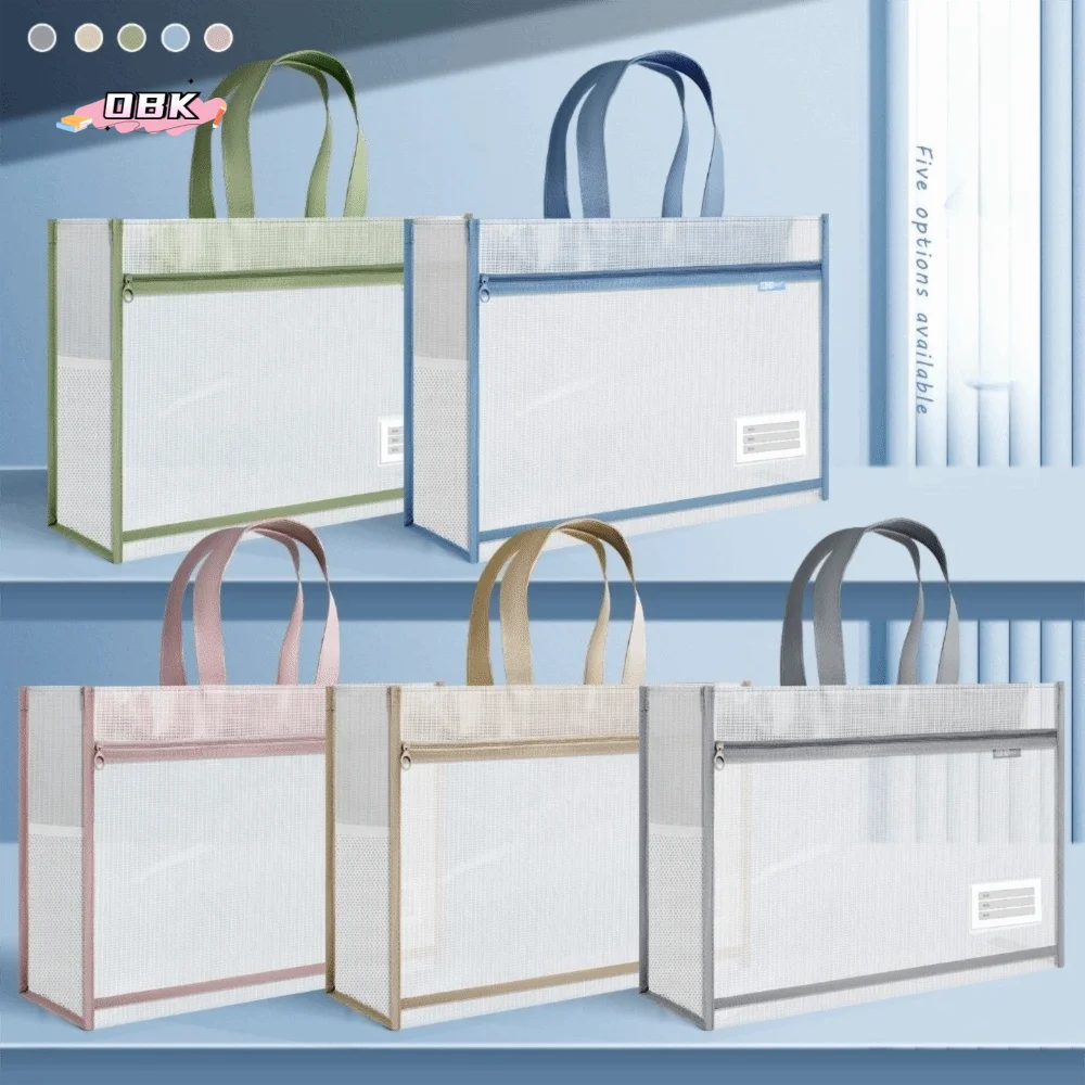 

Reusable A3 Mesh Art Bag Large Capacity Transparent 8k Sketch Drawing Album Handbag Zip Waterproof File Storage Bag Carrying Bag