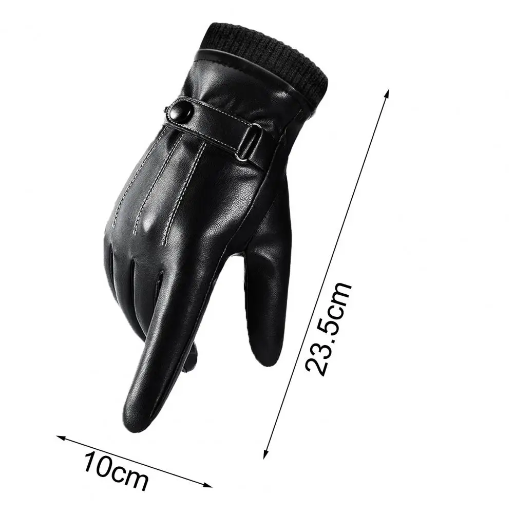 1 Pair Men Gloves Windproof Touch Screen Riding Gloves Full Finger Plush Lining Faux Leather Anti Skid Gloves for Outdoor