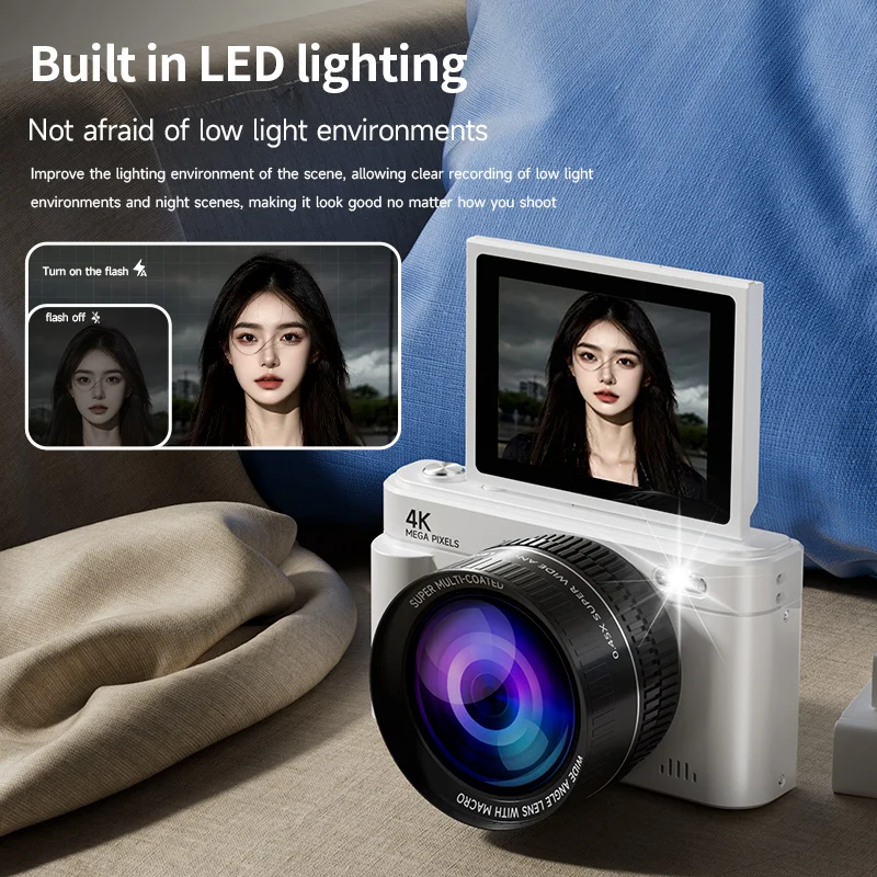 Цифровая камера 4K 64MP HD с 18-кратным зумом, автофокусом, компактная цифровая камера в стиле ретро с экраном 2,8 дюйма для путешествий, фотосъемки, видеоблогов