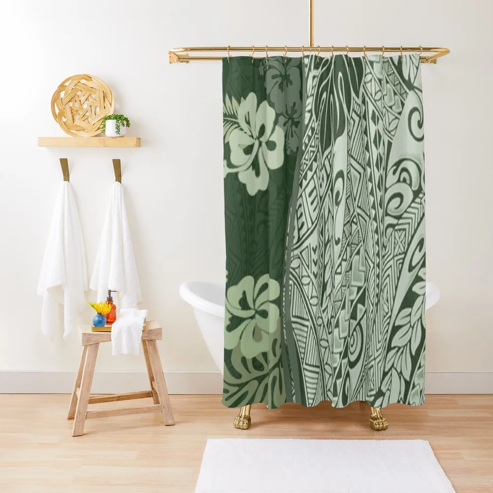 

Hawaiian Green Tropical Tapa Print Shower Curtain Toilet Accessories Bathroom Bathroom Decor Curtain
