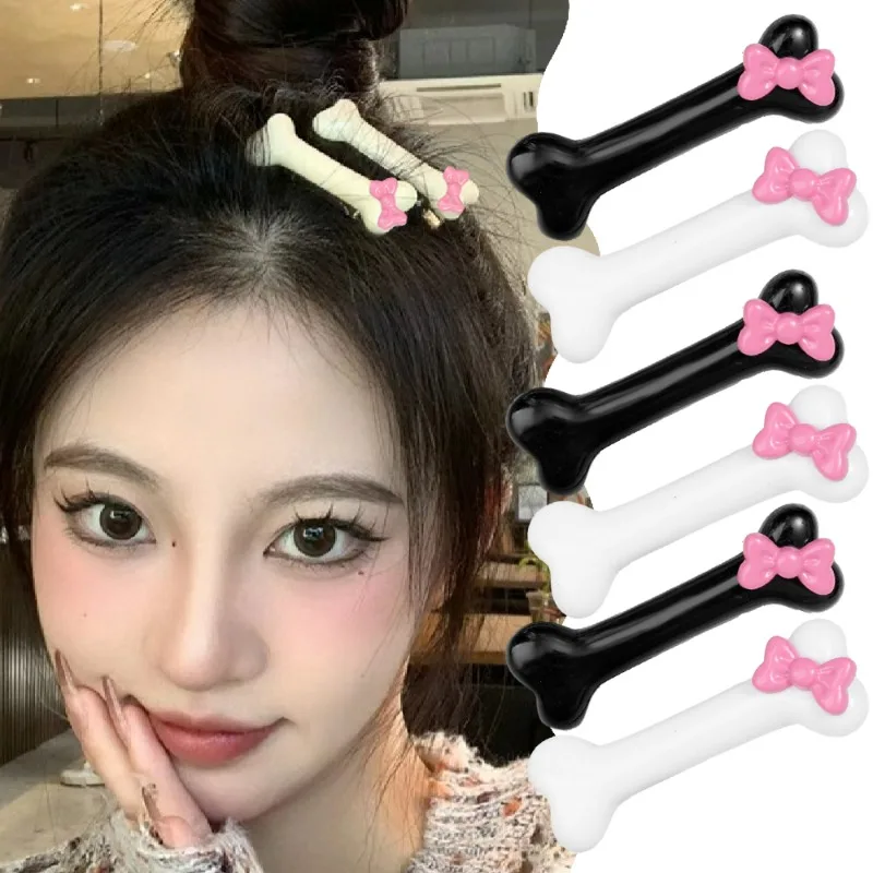 

Kawaii Pink Bow Dog Bone Shape Hair Clips Popular Black and White Bone Hairpin Girls Charm Lovely Duckbill Barrettes Accessories