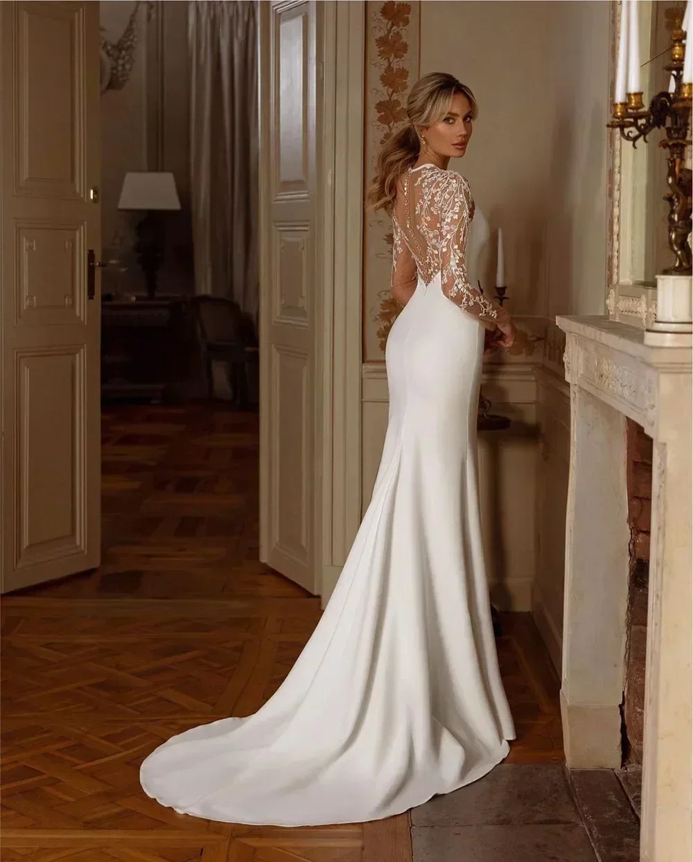 Customized Classic Soft Mermaid Prom Dresses Applique Long Dresses Illusion Lace Long Sleeves Bride Dress Custom Elegant High Qu