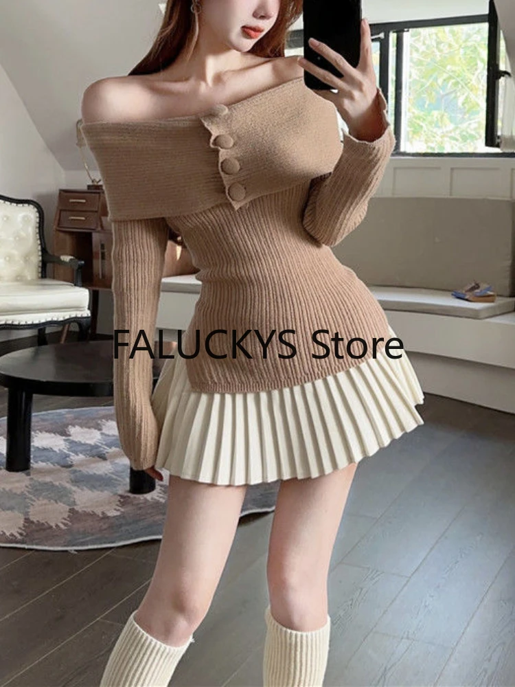 2023 Autumn French Elegant Knitted Sweater Office Lady Casual Long Sleeve Blouse Women Party Sexy Y2K Top Korean Fashion Chic