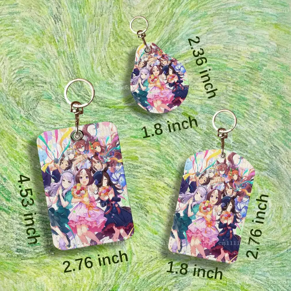 U-Umamusume Anime Keychain Card Holder Leather Keeps ID Cash Keys Cards Ready for Work, School, Travel Daily Errands