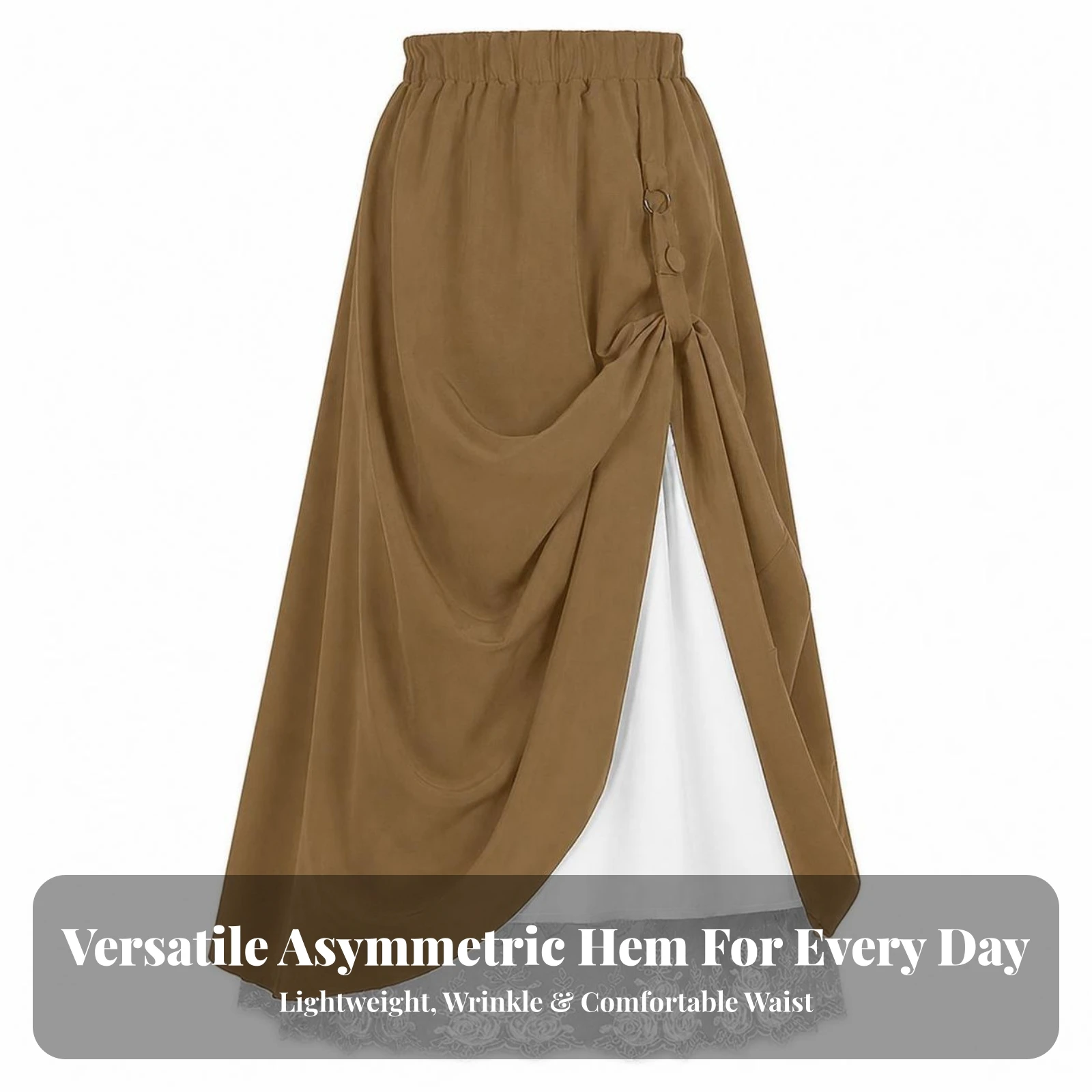 Skirt with Lace Underlayer Stretchy Asymmetric Draped Skirt Soft Lightweight for Women, Festivals, Cosplay