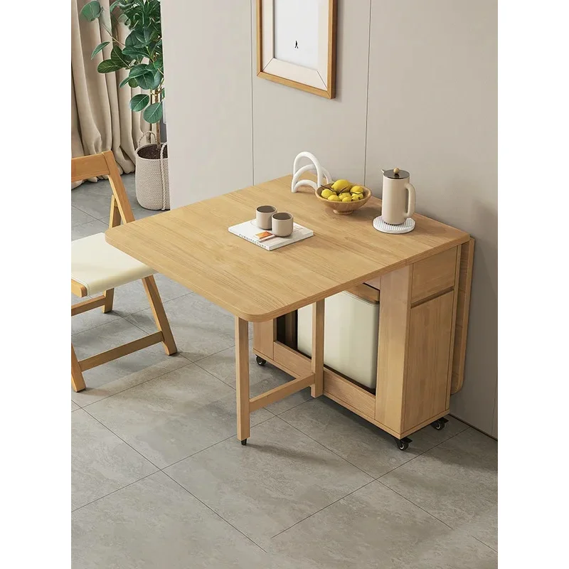 solid wood folding small dining table and chair combination simple modern 6-person movable foldi