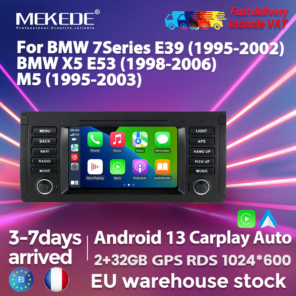 EU Shop 7inch Android 13 Car Radio Multimedia Player Carplay Auto For BMW 7 Series E39 1995-2002 X5 E53 1998-2006 M5 1995 - 2003