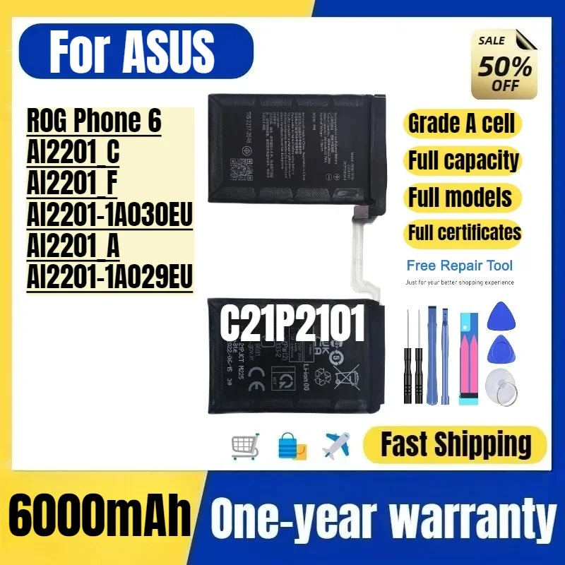 C21P2101 for ASUS R0G Phone 6 /AI2201_C/AI2201_F/AI2201-1A030EU/AI2201_A/AI2201-1A029EU High Quality Phone Battery Grade A Cel