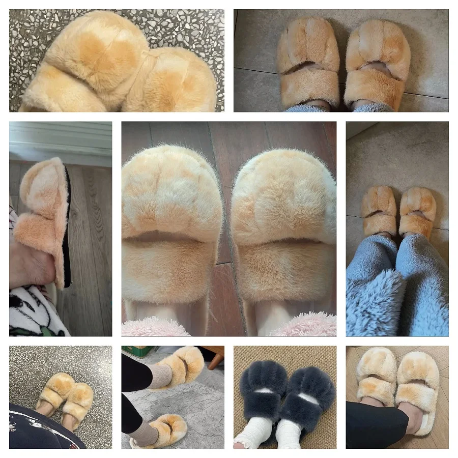 New Cute Fluffy Bear Paw Slippers Women Winter Plush Room Shoes Woman Faux Fur Warm Winter Indoor Furry Slides Sandals Cat Claw - view 6