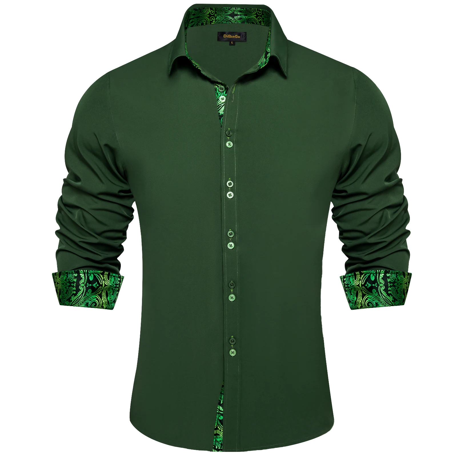 

Men's Green Shirts Long Sleeve Fashion Casual Contrast Color Social Turn Down Collar Dress Shirt for Wedding Prom Men Clothing