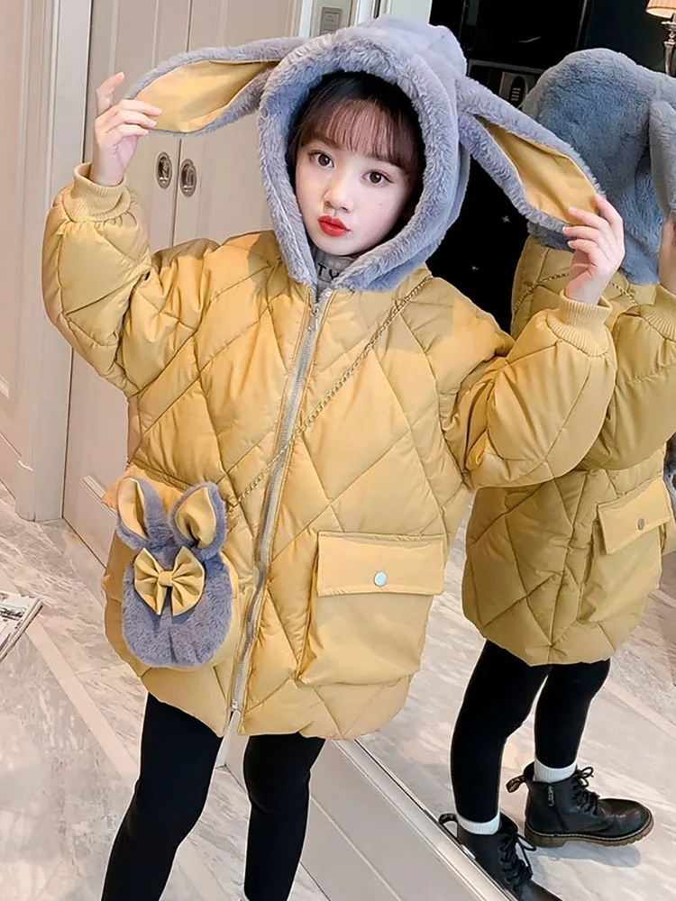 Faux Fur Winter Jacket For Girls Korean Style Cute Rabbit Cashmere Wool Coat Thick Warm Cotton Jacket For Girls