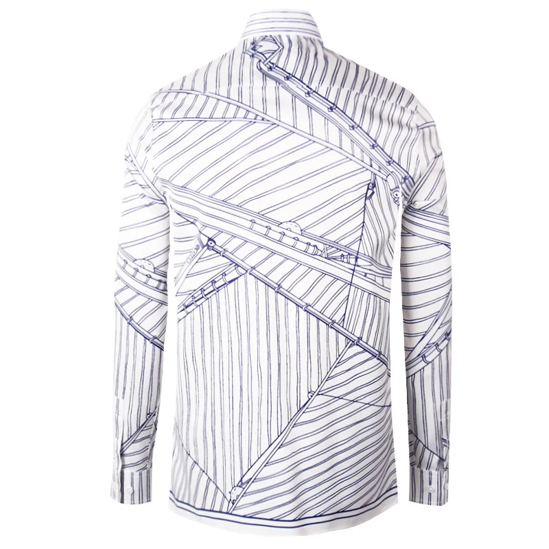 Luxury Striped Printed Long Sleeved Shirt Men High-end Silk Blend Casual Business Social Shirts Elastic Comfortable Streetwear