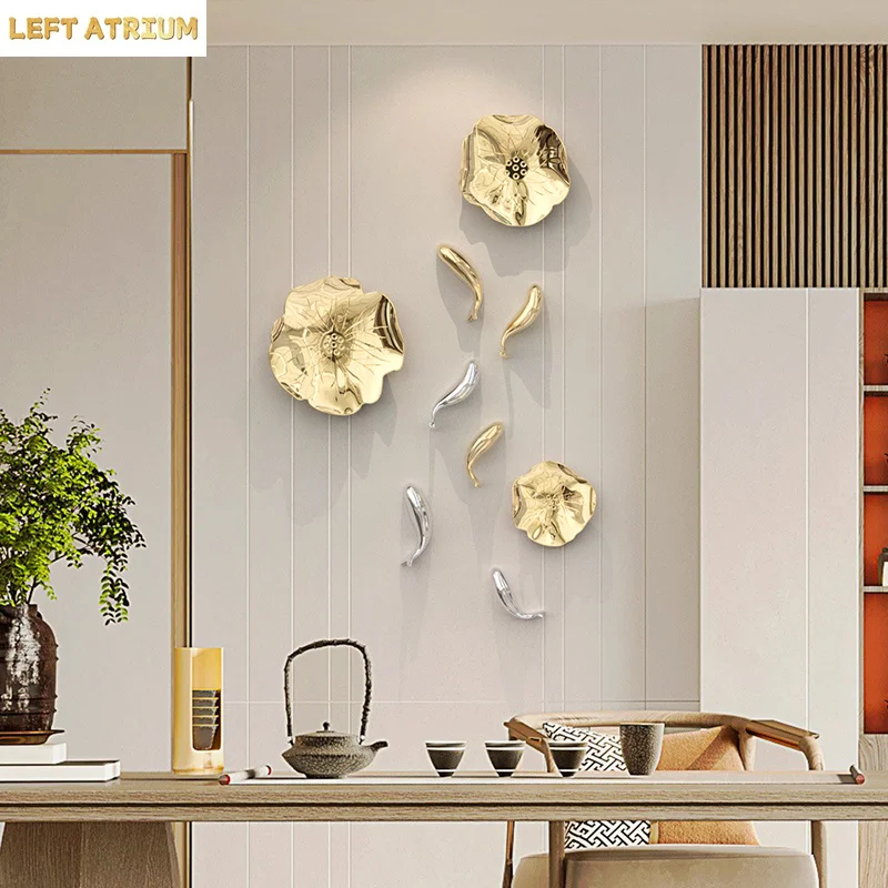 Fish-shaped Hanging Ornaments with Lotus Leaves Living Room Decorative Sofa Background Wall Metal Wall Hanging Ornaments