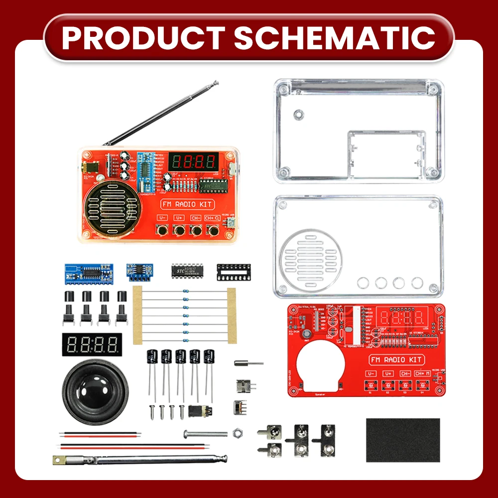 DIY FM Radio Electronic Kit 50-108MHz Adjustable IC RDA5807 with LED Digital Display 3W Speaker Dual Power DIY Soldering Kit