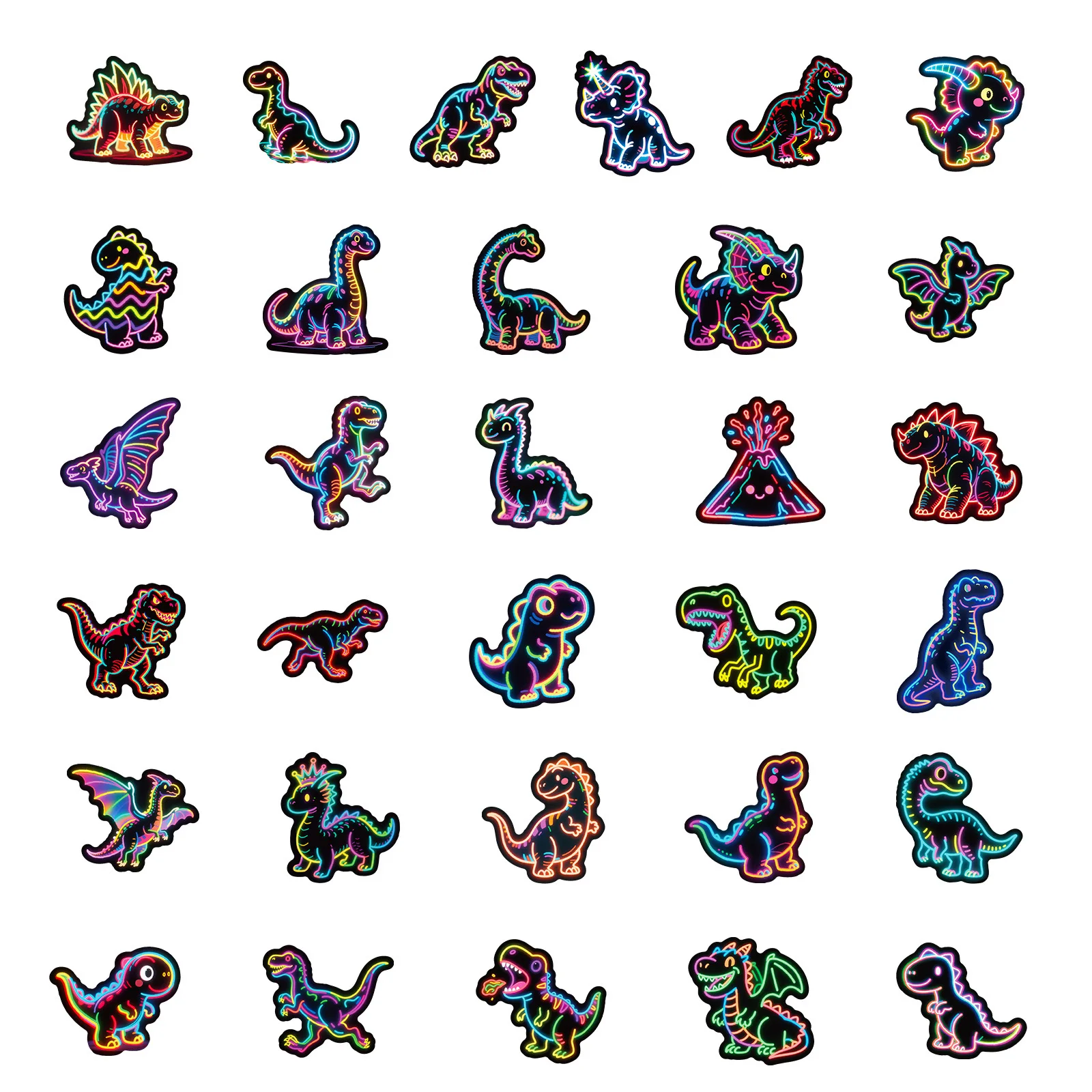 10/30/56PCS New Neon Colored Dinosaur Cartoon Sticker DIY Phone Laptop Luggage Skateboard Graffiti Decals Fun for Kid