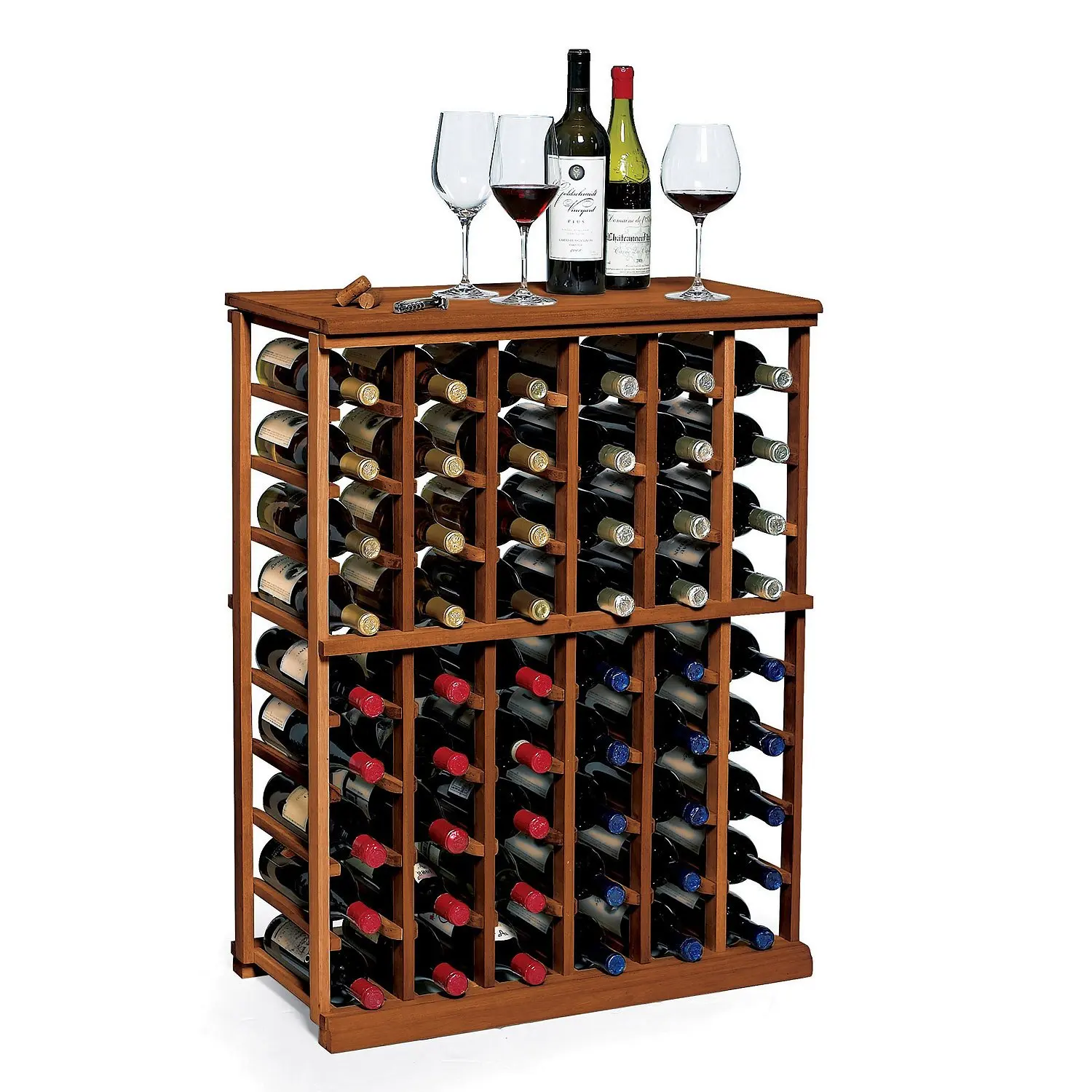 6 Column Wine Rack Solid Mahogany Holds 60 Bottles Home Bar Storage, Customized