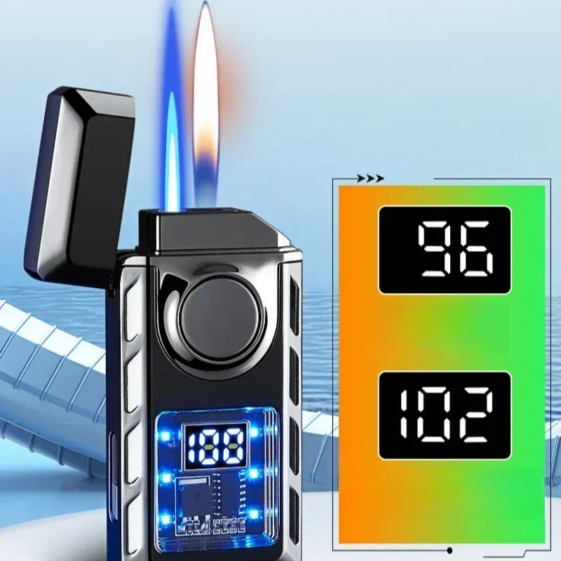 Creative Voice Controlled Ignition Gas Lighter Color Light Battery Display Open Fire Switching Jet Fire USB Electric Lighters