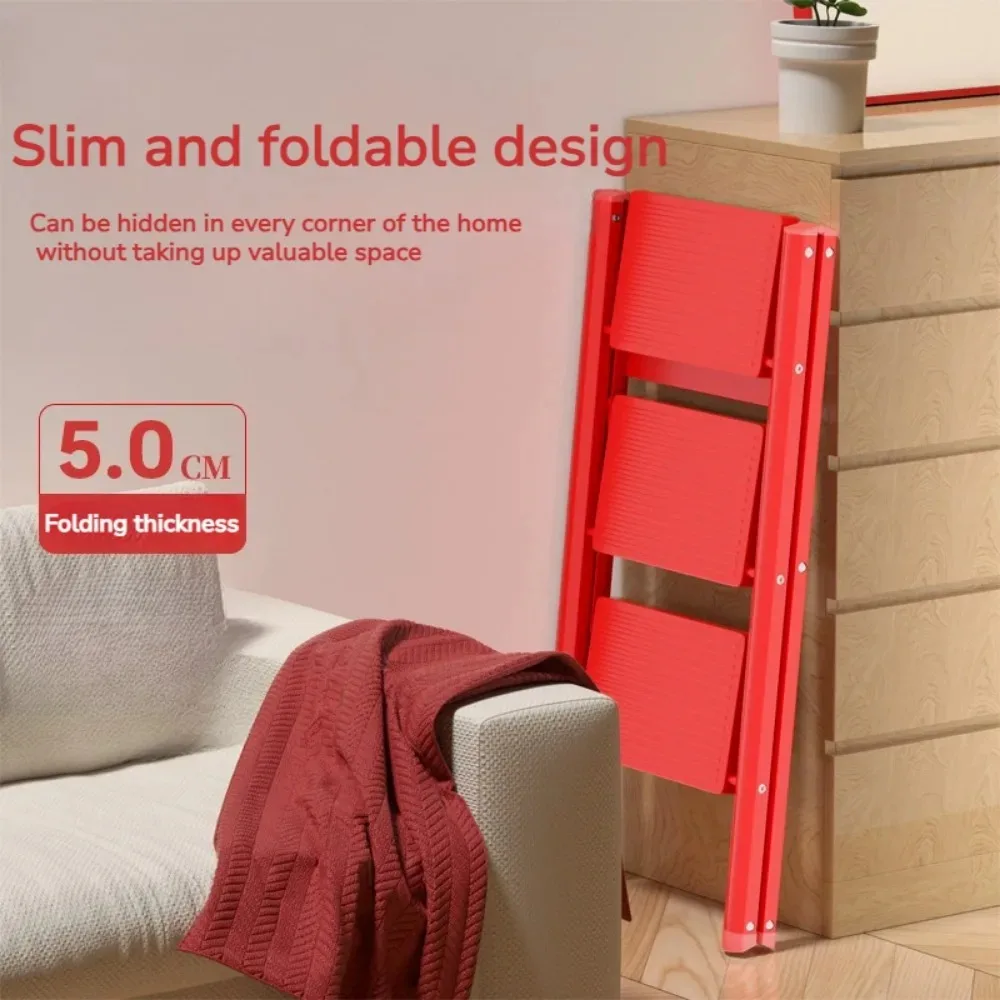 طوي سلم متدرج أحمر سميكة متعرجة سلم المنزلية المحمولة السلامة سلم الكربون الصلب سلالم تلسكوبية البراز #4