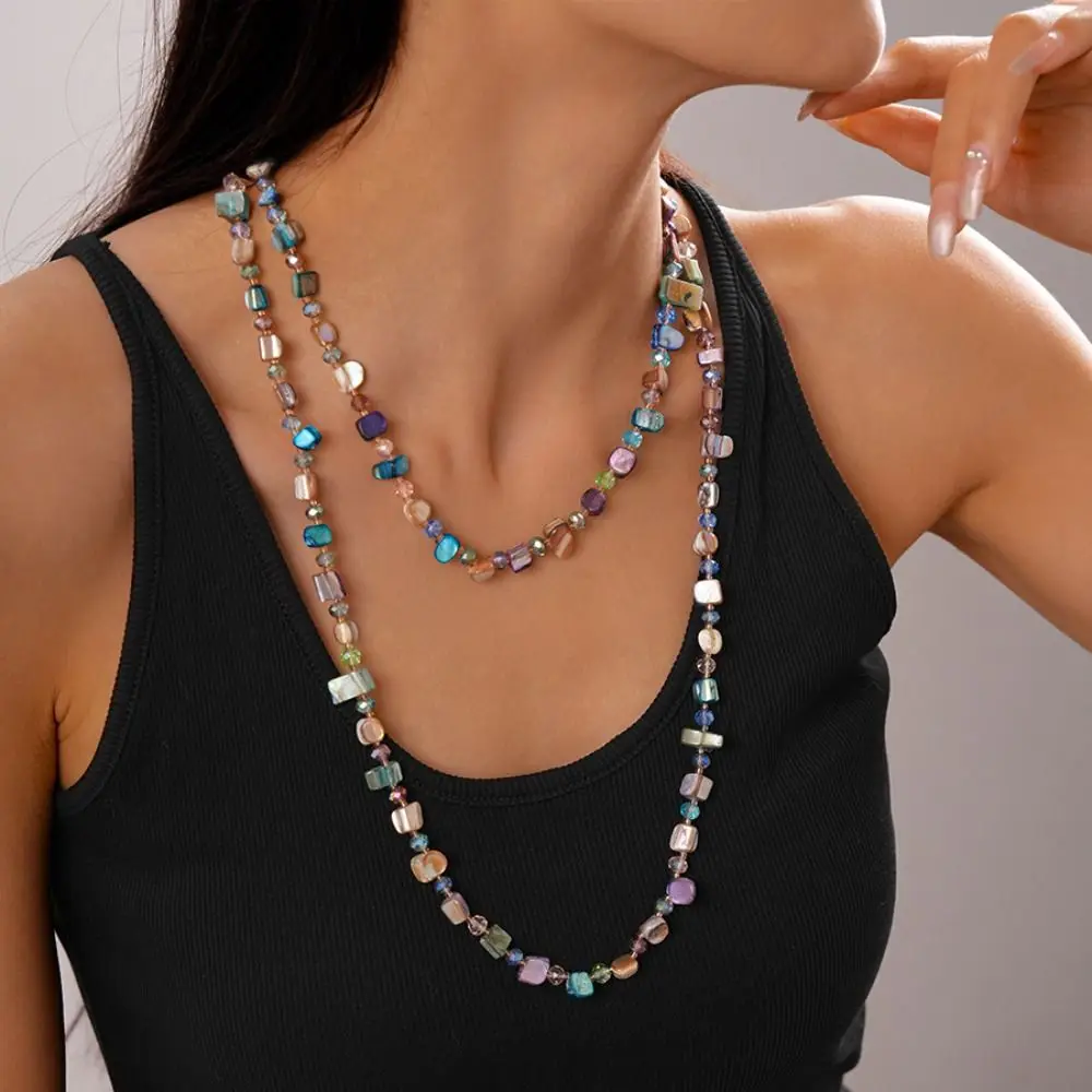 Fashion Coconut Shell Long Beaded Colorful Irregular Beaded Bohemian Chunky Coated Reflective Glass Beads Vintage for Women view 2