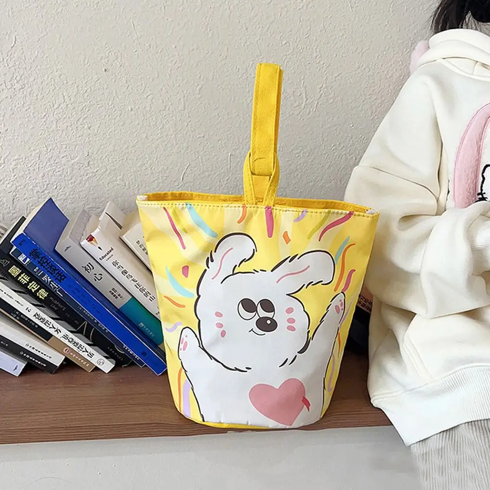 Elegant Panda Cartoon Canvas Bucket Bag Cat Strawberry Rabbit Print Handbag Storage Bag Korean Style Ins Style Tote Bag Outdoor