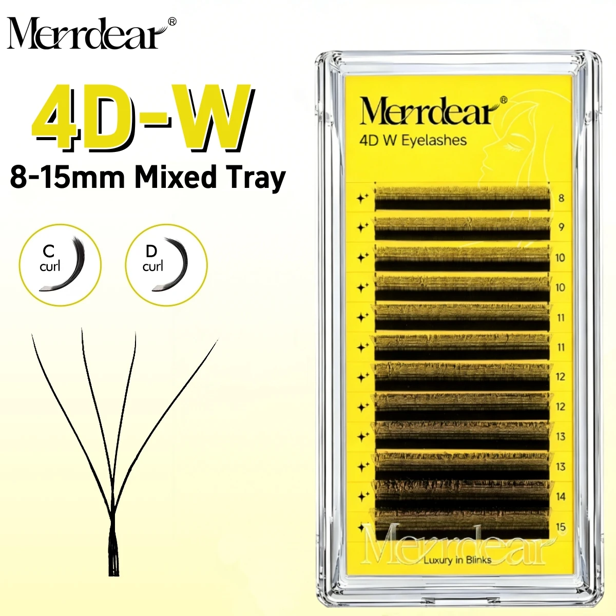 Merrdear Mixed Tray 4D W Shape Eyelash Extensions Premade C/D Curl Fluffy Flower Volume 4D W-shaped Eyelashes for Women Makeup