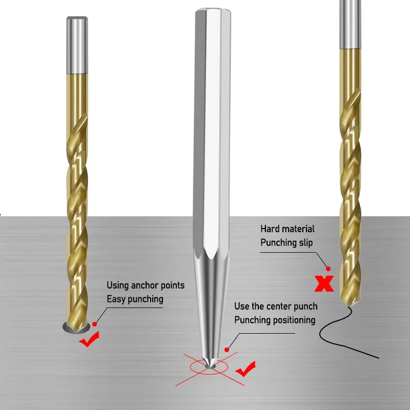 Positioning Punch Metal Drilling Mark Cone Punchs High Hardness Octagonal Center Punch Locator Metal Drill Mark Center Punchs