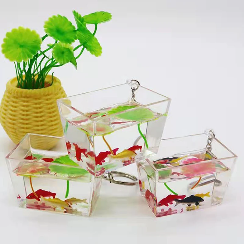 Mini Transparent Small Goldfish Tank Keychain Creative And Fashionable PVC Fish Tank Color Bag Decoration Gift Ornaments