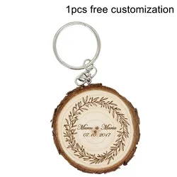 1pcs Free Customized Unfinished Wood Keychain Blank Round Log Slices Painting DIY Crafts Wedding Party Decoration Souvenirs Gift
