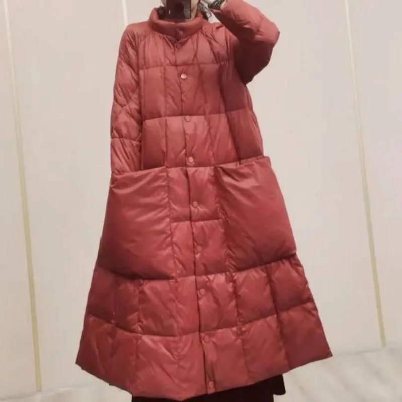 Chaqueta larga de plumón para mujer, abrigo con Bolsillo grande, Parkas holgadas de cuello alto, prendas de vestir acogedoras de talla grande,