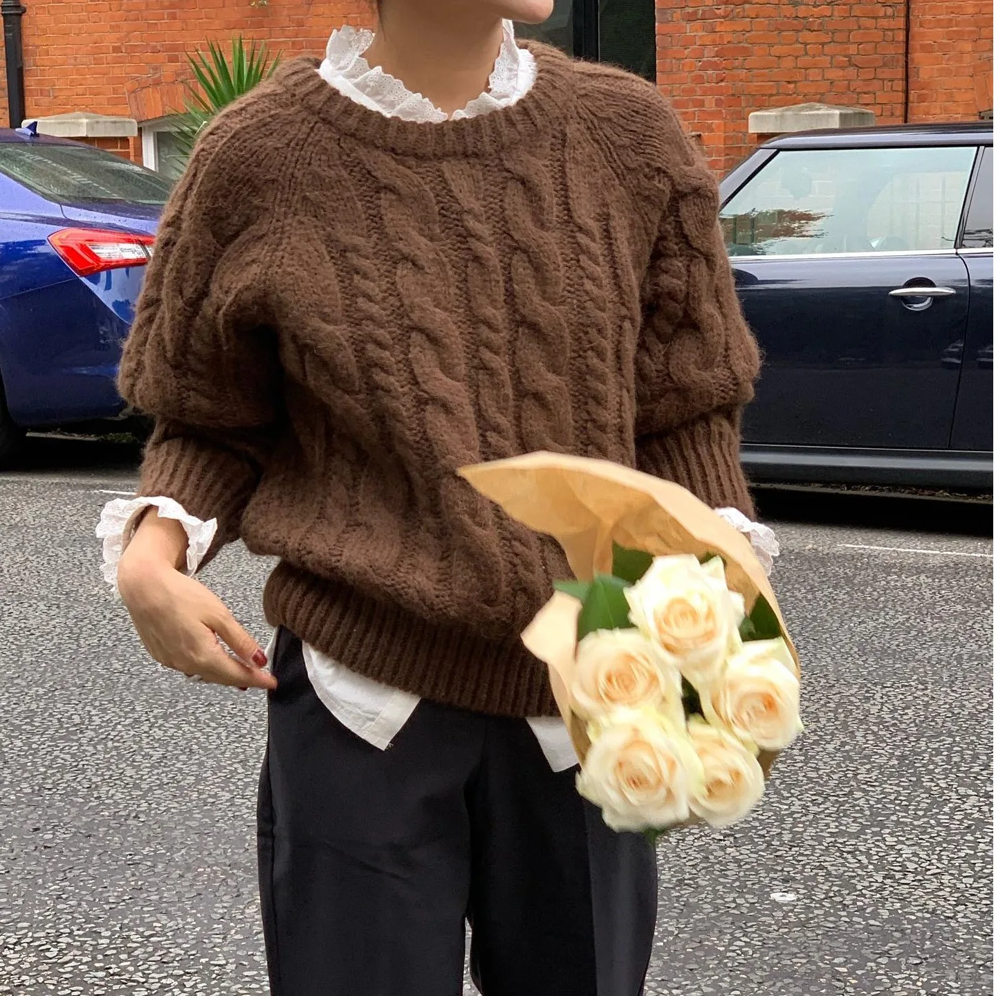 

Autumn Winter Women's Knitted Sweater Lazy Sle round Ne Long Sve Top Vintage n Twist Blogger Faion Casual Wear