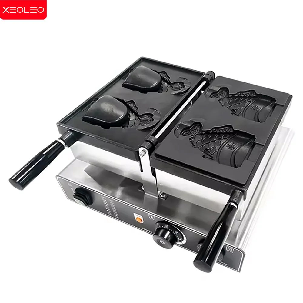 XEOLEO-máquina Taiyaki eléctrica/GAS, 2 uds., boca abierta, forma de pez, helado Taiyaki, máquina para hacer gofres, 1800W, máquina para hacer