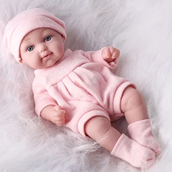 11Inches Realistic Simulation Newreborn Baby Dolls Pink Pattern Hat Stocking & Clothes Birthday Gift for Girl's Birthday Gift