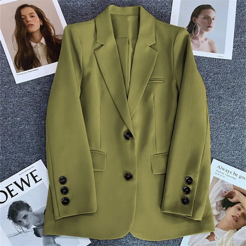 Veste de costume décontractée pour femmes, col en v, couleur unie, manches longues, manteau Chic, mode coréenne, Simple, Blazer de bureau, printemps automne