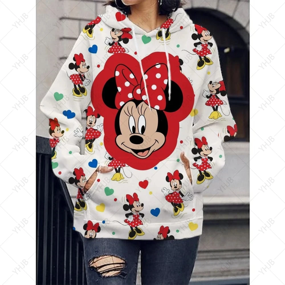 Autumn Winter Women Minnie Mouse Hoodie Kids Disney Pullover Adult Cartoon Hooded Clothing Boys Girls Fashion Top Coat With Hat