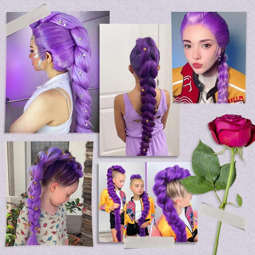 2 قطعة Kpop شيطان الصيادين الاصطناعية الأرجواني طويل مستقيم ذيل حصان شريط مطاطي ذيل حصان الأرجواني الشعر التمديد لفتاة الملحقات #1