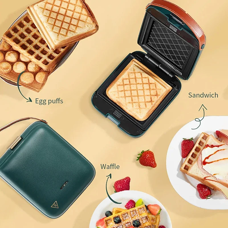 Portable Electric Sandwich Maker 3 In 1 Detachable Breakfast Machine Household Mini Toaster Egg Waffles Maker 3 Baking Trays