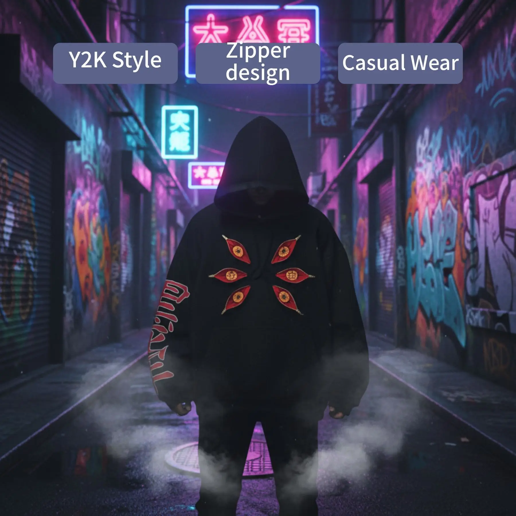 Bluzy damskie z motywem anime, z wieloma zamkami błyskawicznymi, fajny design, styl punk, streetwear Y2k, oversize, casual, moda dla par, bluza anime.