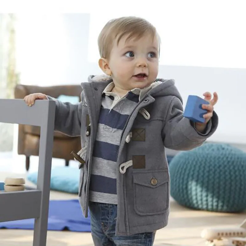 Jaket bertudung bayi, kasual hangat musim gugur musim dingin lengan panjang berkerudung mantel bulu domba kancing Anorak pakaian sehari-hari untuk usia 1 tahun