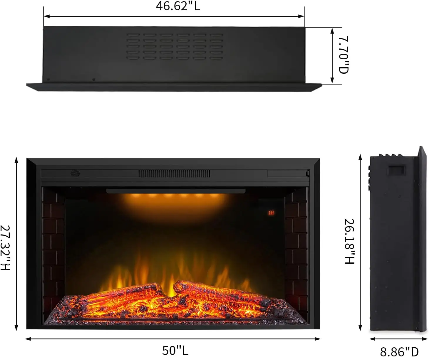 Electric Fireplace, 50 Inches Electric Fireplace Insert, Fireplace Heater with Overheating Protection, Fire Crackling