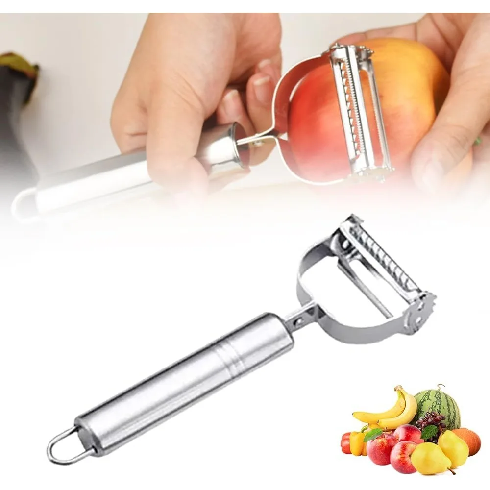 2-in-1 Edelstahl-Gemüseschäler für Karotten, Kartoffeln, Melonen, Obst und Gemüse, Obstschneider, Küchenhelfer, Schälmesser